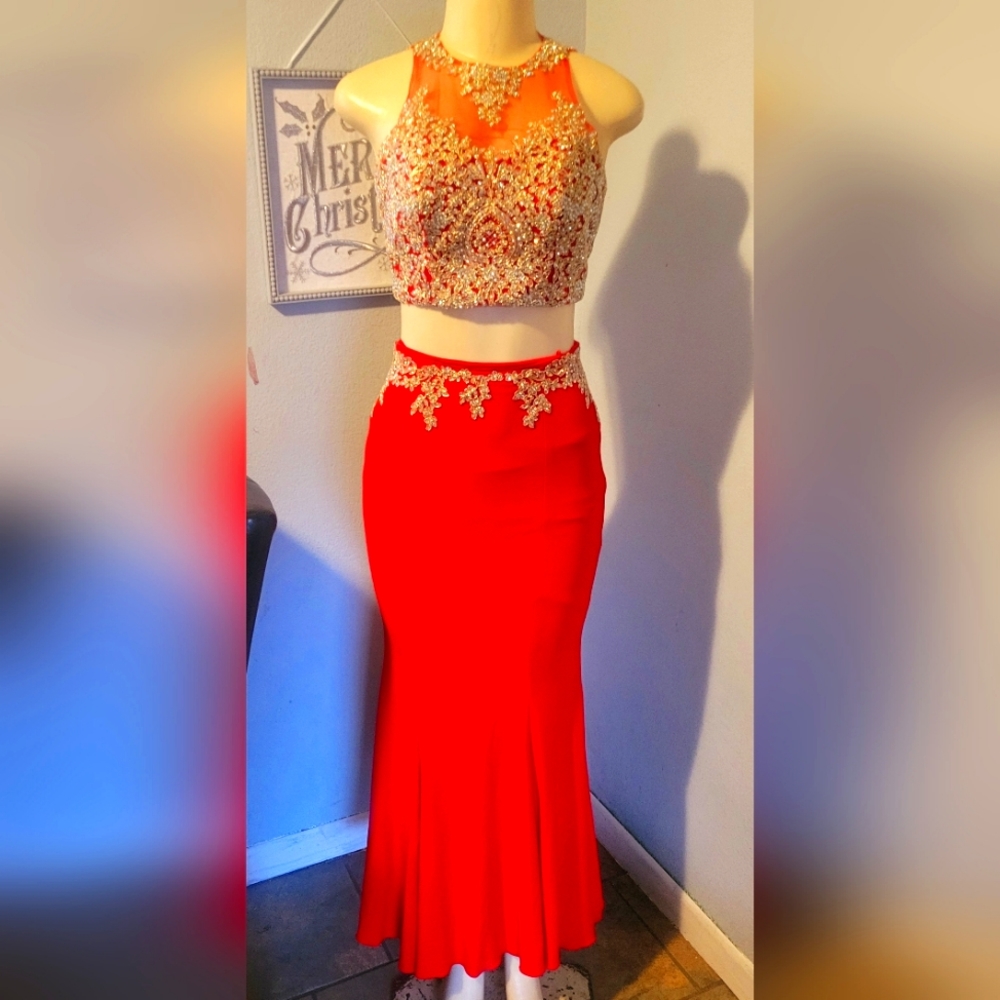 PARTY DRESS RUBY RED AND  GOLD.S.